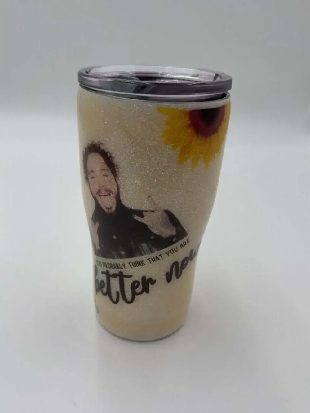 Post Malone Sunflower Glitter Custom Stainless Steel Tumbler Insulated‎ Cup Lid